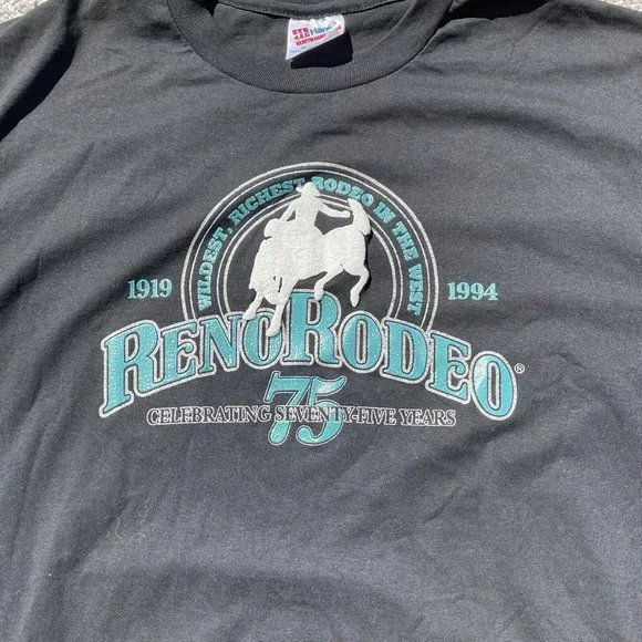 Hanes Men’s Vintage Rodeo 1994 Reno Nevada Single Stitch Black Cowboy Wester L